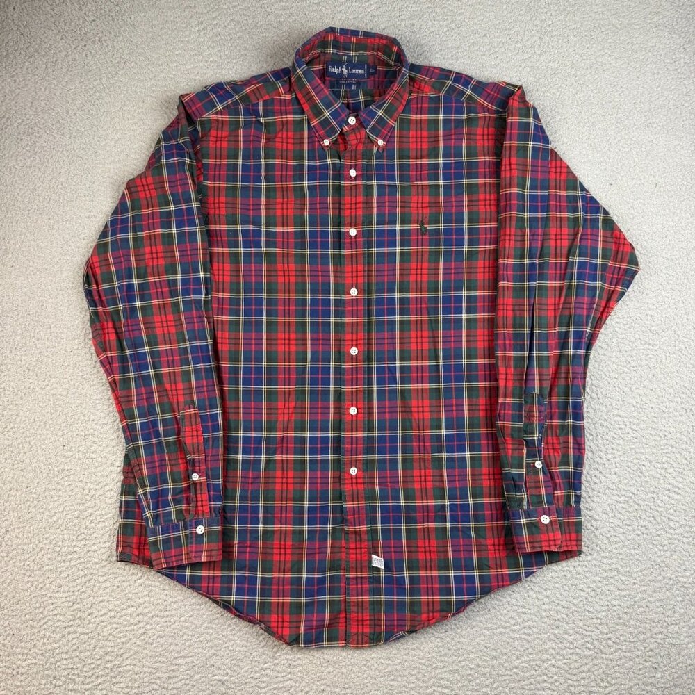 Ralph Lauren Shirt Mens Extra Large‎ Blue Green Red Plaid Button Down Cotton